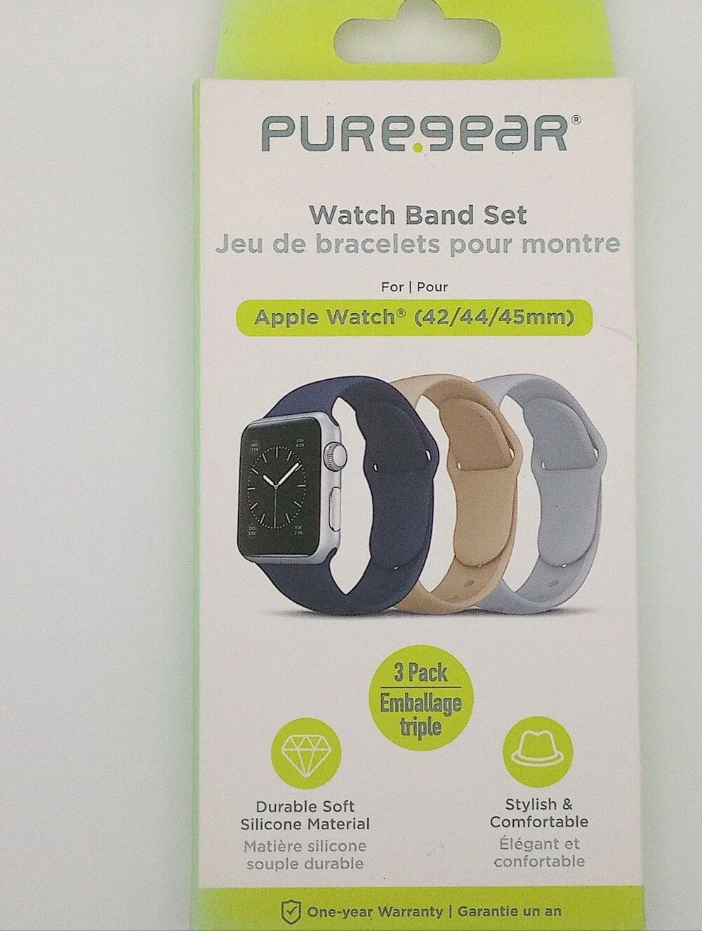 Apple Watch Band 3‑Pack Soft‑Touch Silicone – Navy/Tan/Gray (42/44/45mm)